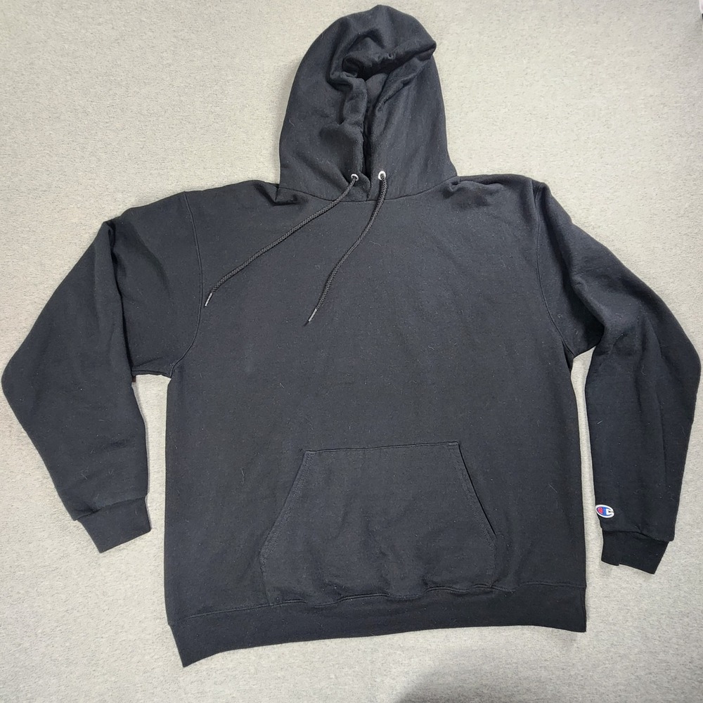 Champion Hoodie Mens XL Black Good Pullover Authentic Athleticwear Logo Patch